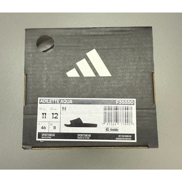 ADIDAS Adilette Cloudfoam Aqua Slides Mens 11 Triple Core Black (F35550) Shower - Picture 10 of 10